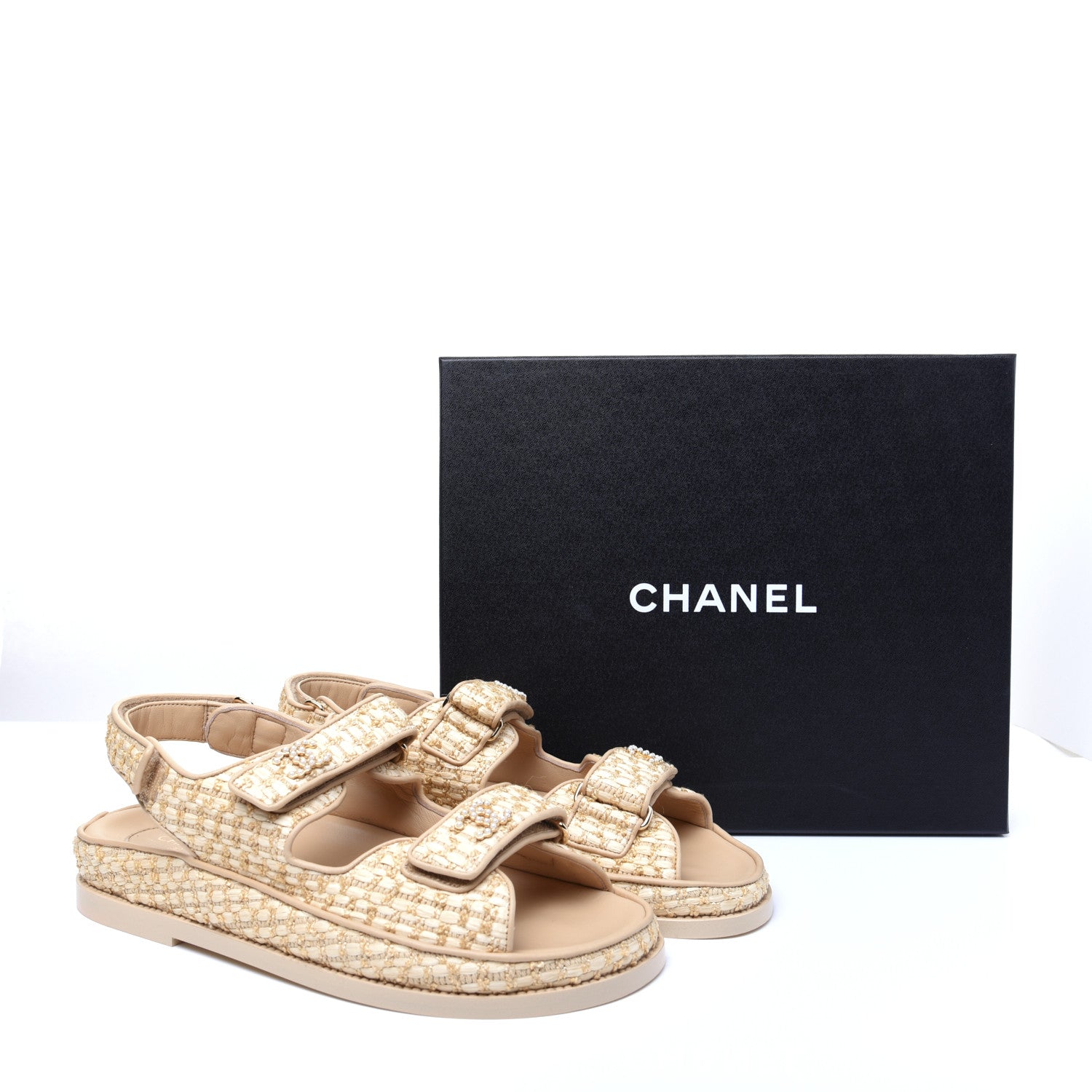 Chanel Braided Fabric Velcro Dad Sandals 39 Beige 13 of 13