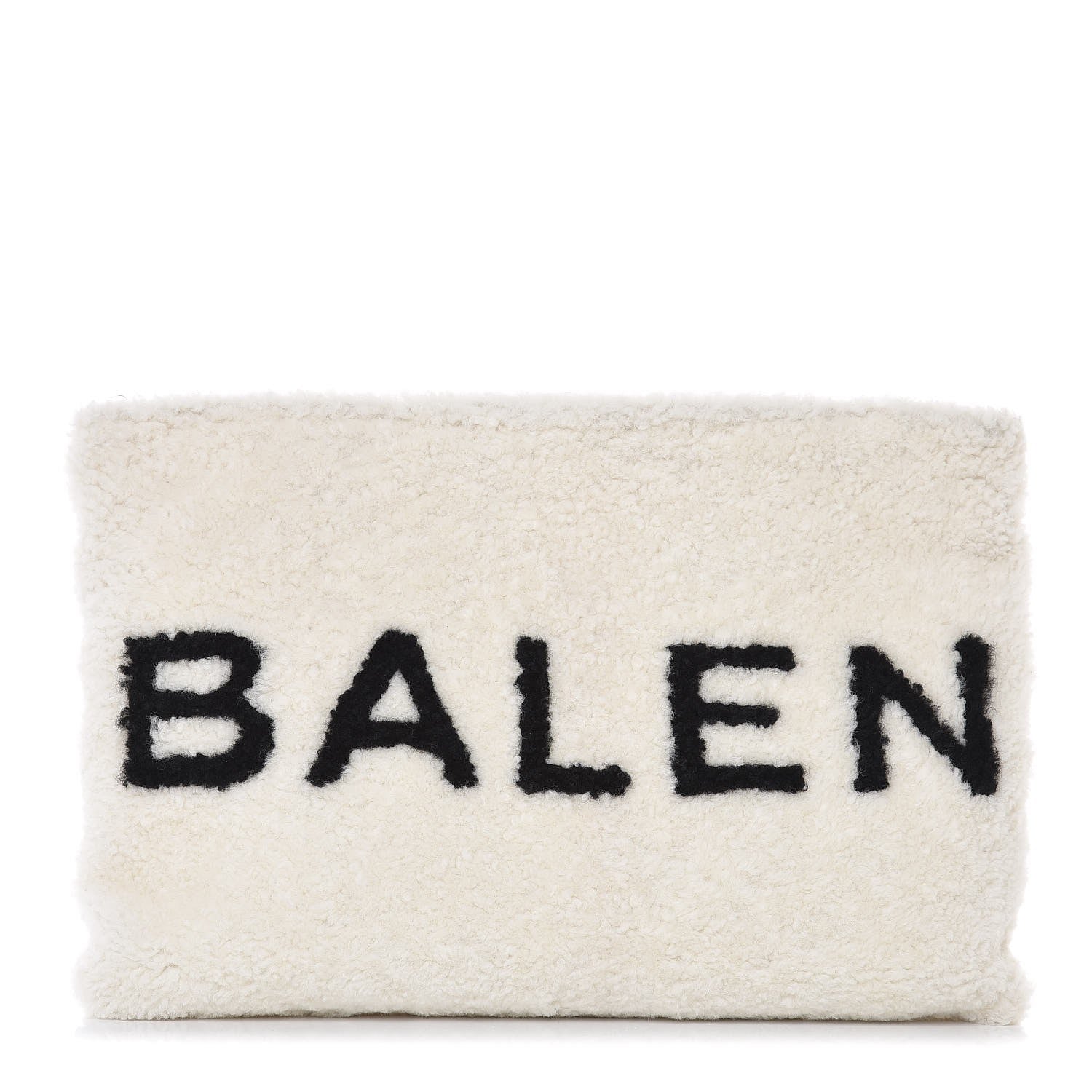 Balenciaga Sheepskin Shearling Contrasted Logo Large Zip Pouch White Black 1 of 7