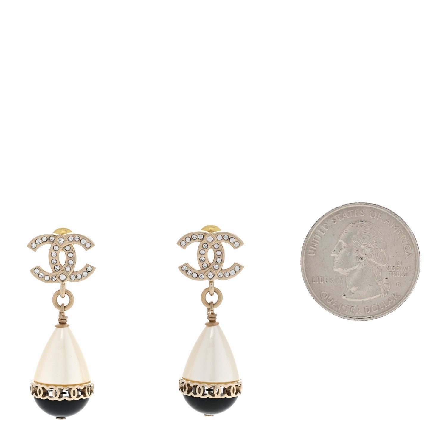 Chanel Crystal Pearl CC Fantasy Drop Earrings Gold Black 2 of 5