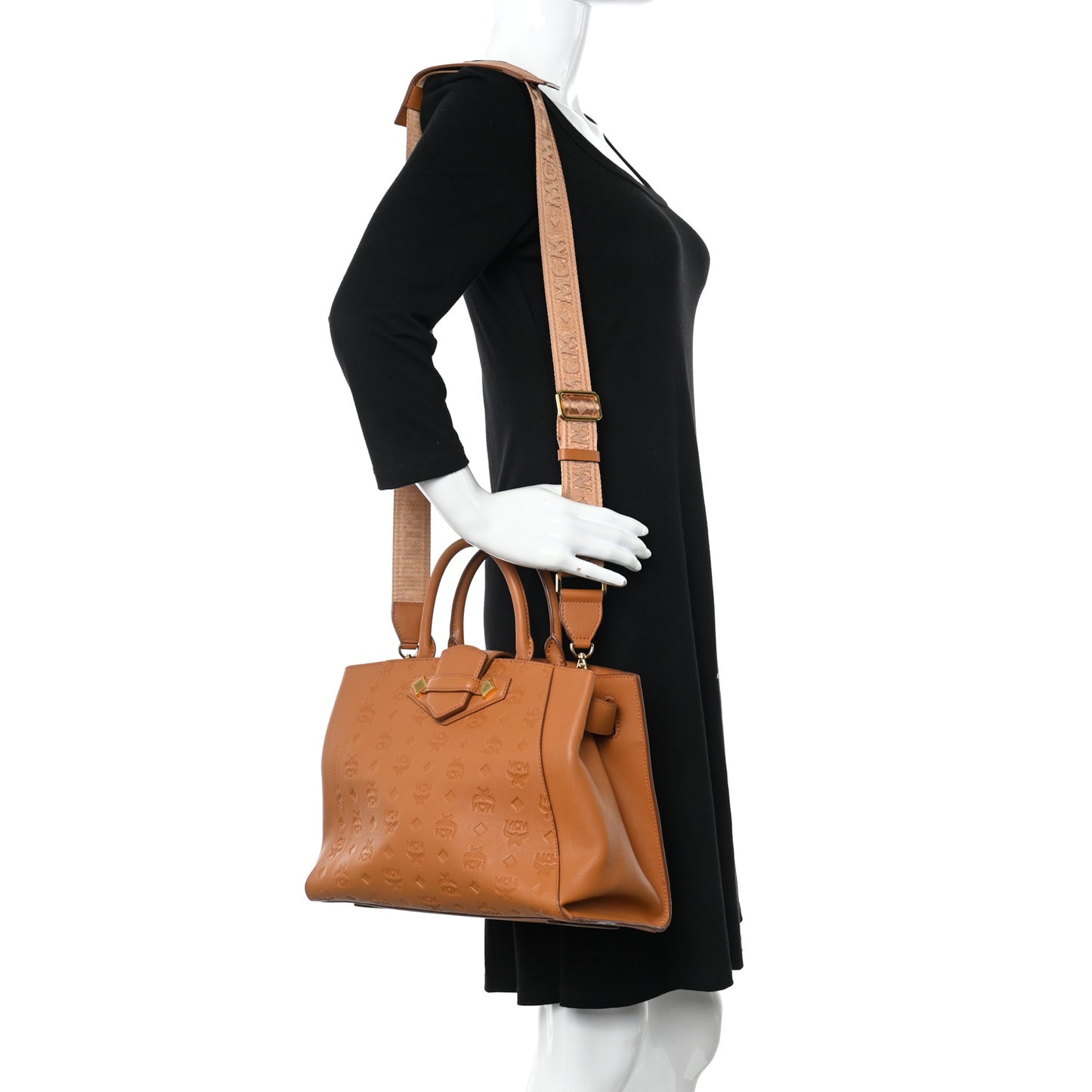 Calfskin Ottomar Monogram Medium Essential Tote Cognac