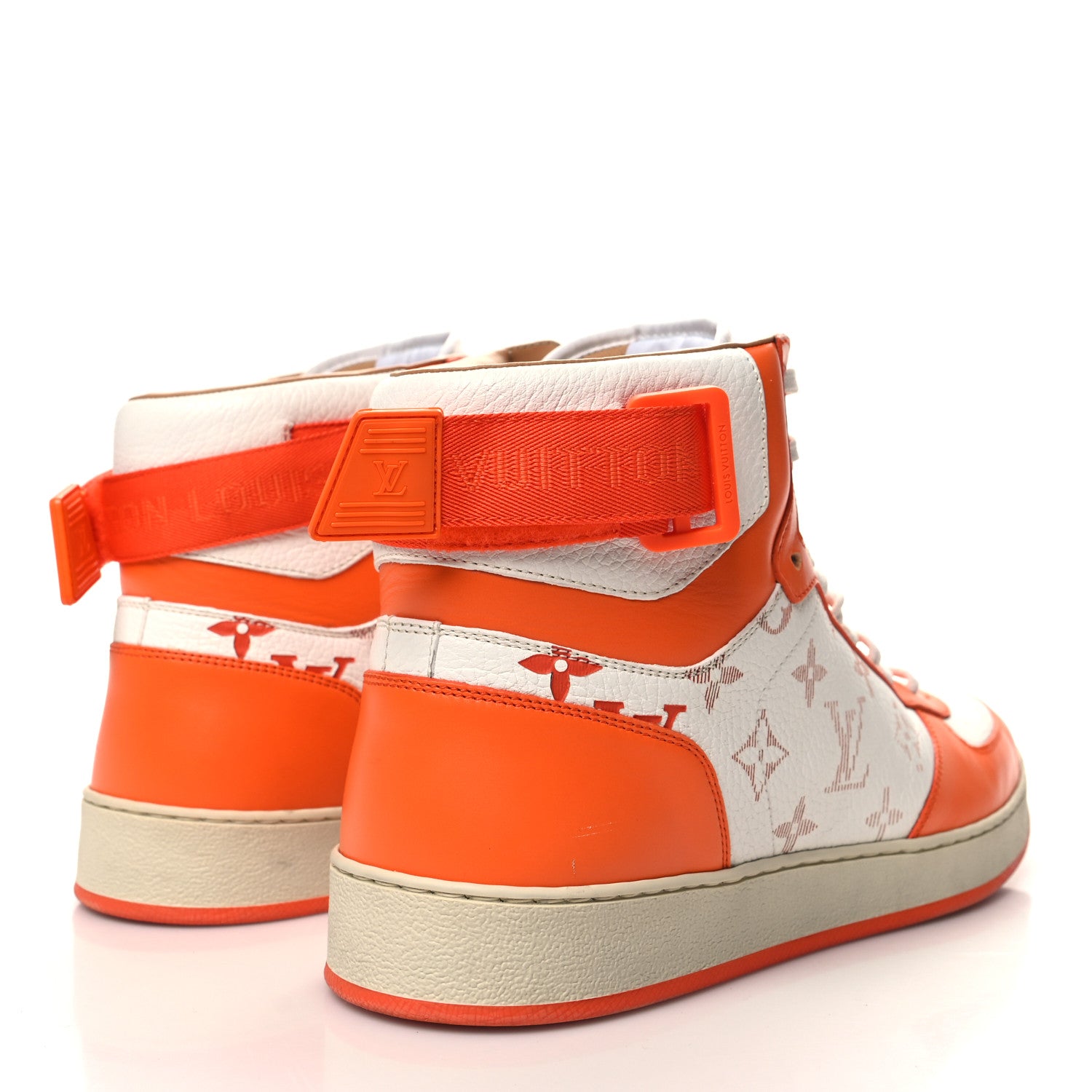 Louis Vuitton LOUIS VUITTON Calfskin Monogram Rivoli High Top Sneakers 9 Orange 4 of 12