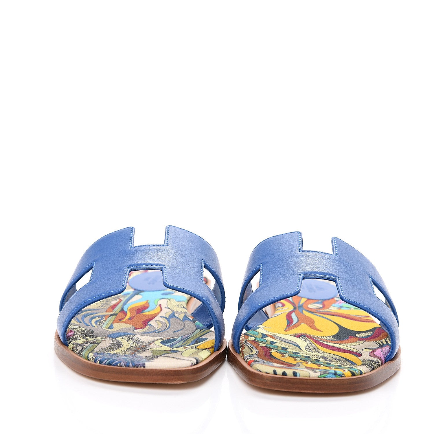 Hermes Calfskin Oran Sandals 37 Bleu Zanzibar 2 of 9