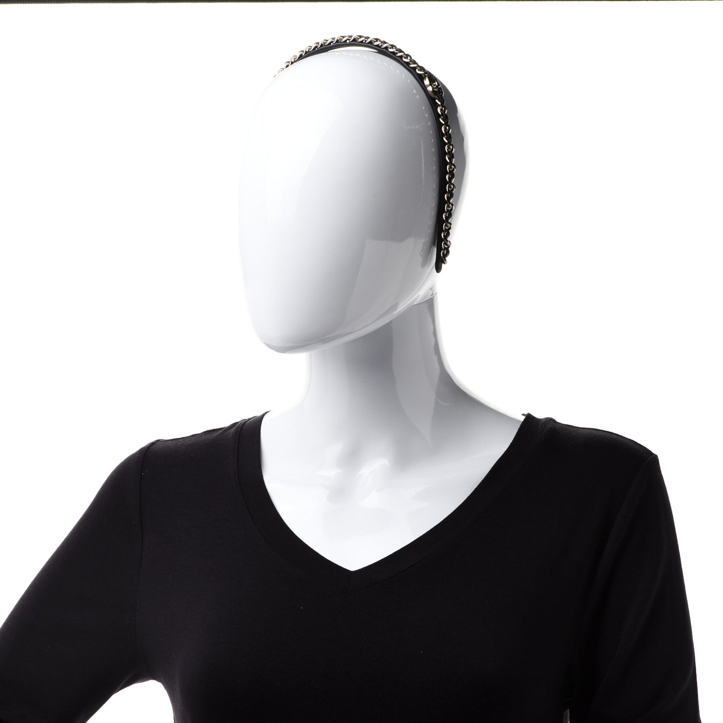 Metal Lambskin CC Turnlock Chain Headband Gold Black