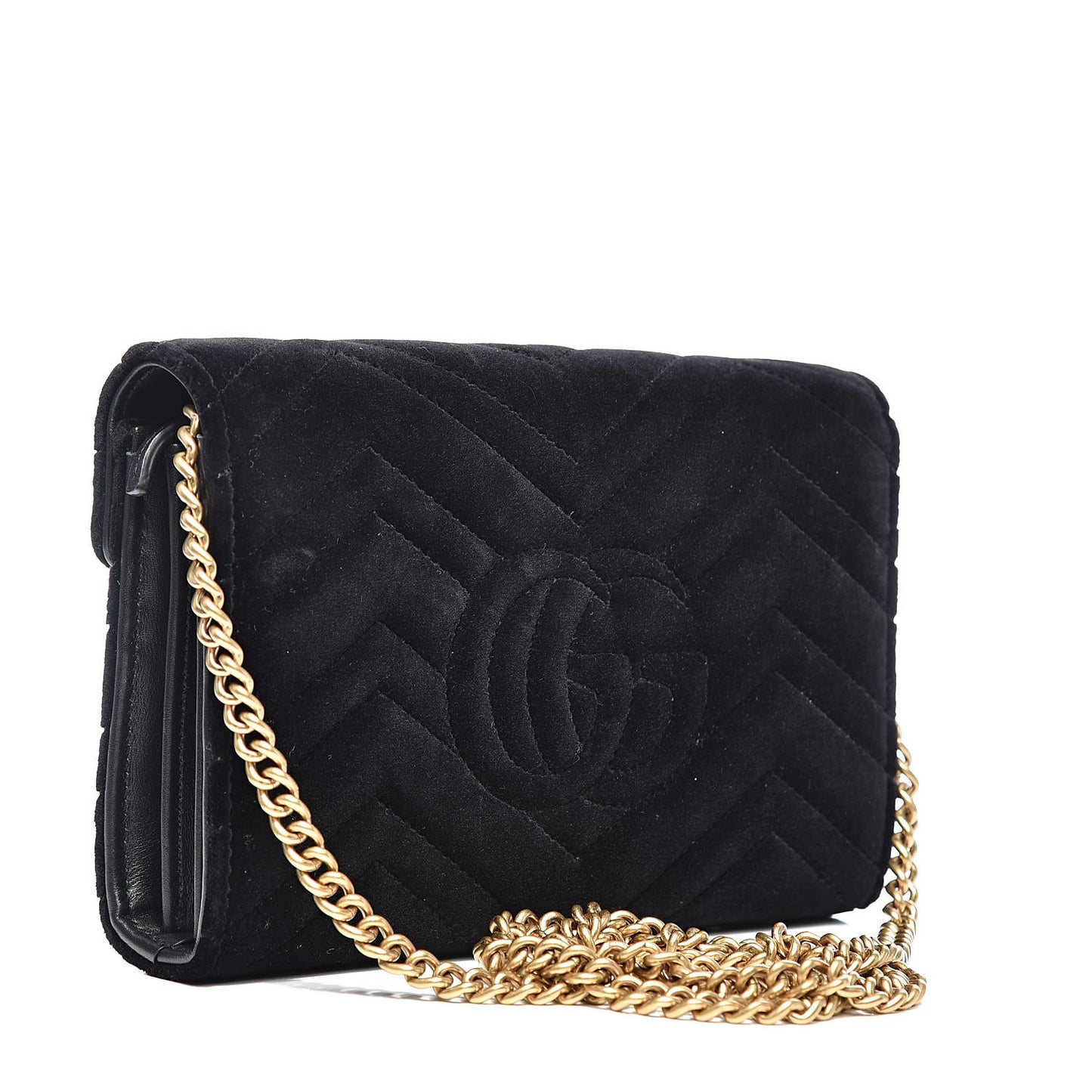 Velvet Matelasse GG Marmont Chain Wallet Black
