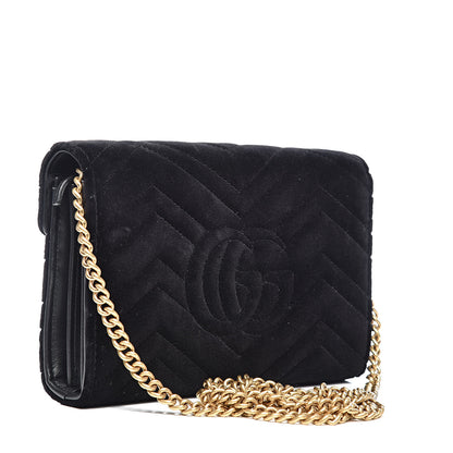 Gucci Velvet Matelasse GG Marmont Chain Wallet Black 3 of 11