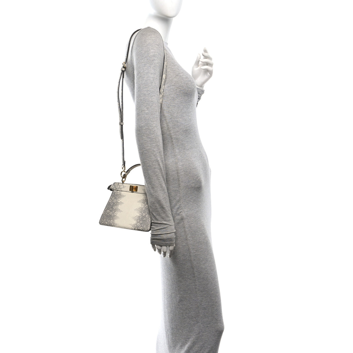 Fendi Lizard Togo Lucido Petite Peekaboo I SEE U Satchel Roccia 2 of 12