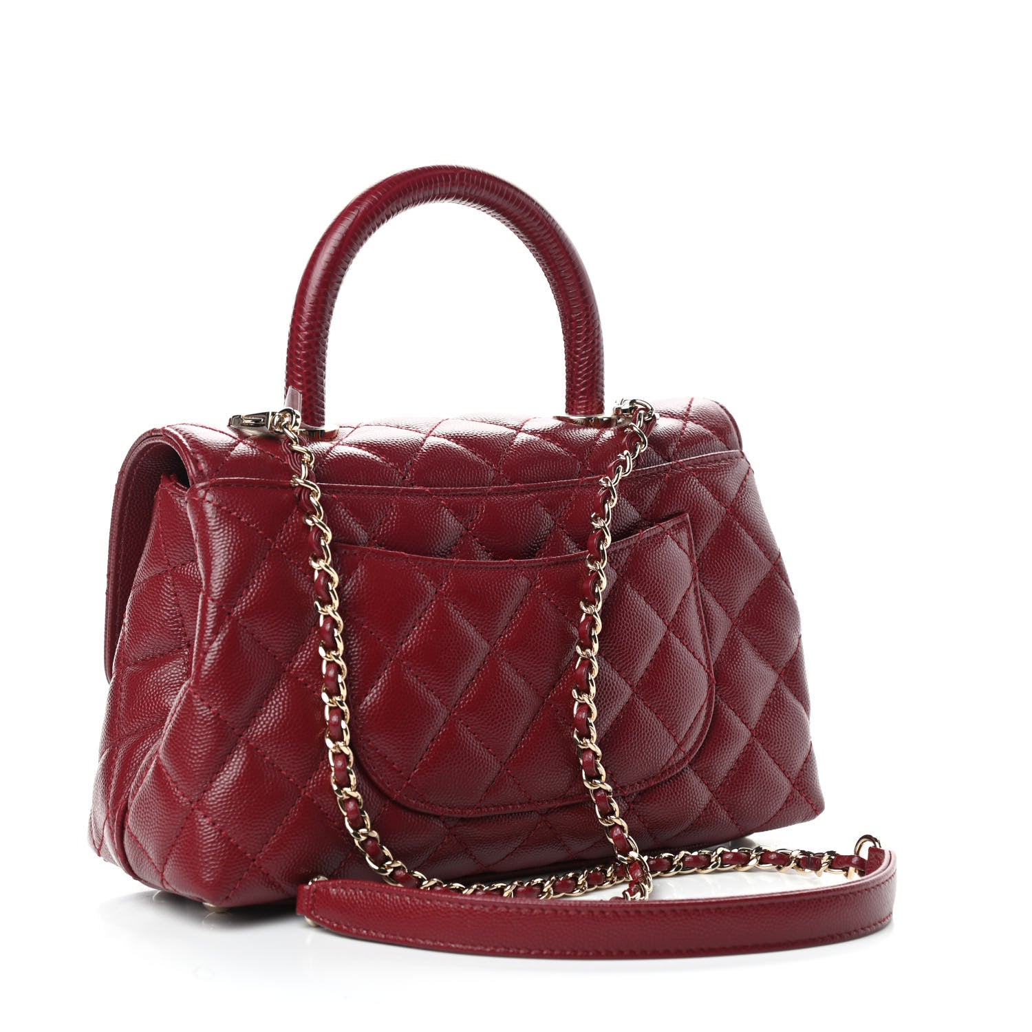 Chanel Caviar Lizard Embossed Quilted Mini Coco Handle Flap Burgundy 3 of 10