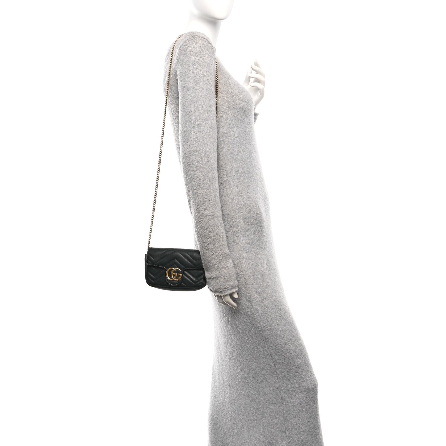 Calfskin Matelasse Super Mini GG Marmont Shoulder Bag Black Black