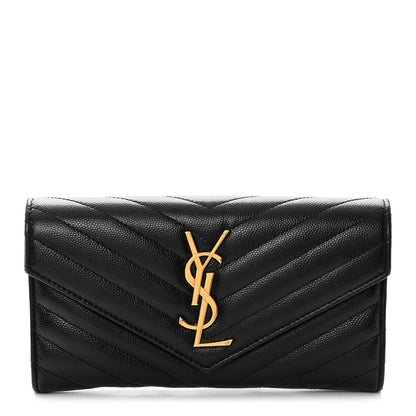 Saint Laurent Grain De Poudre Matelasse Chevron Monogram Flap Wallet Black 1 of 11