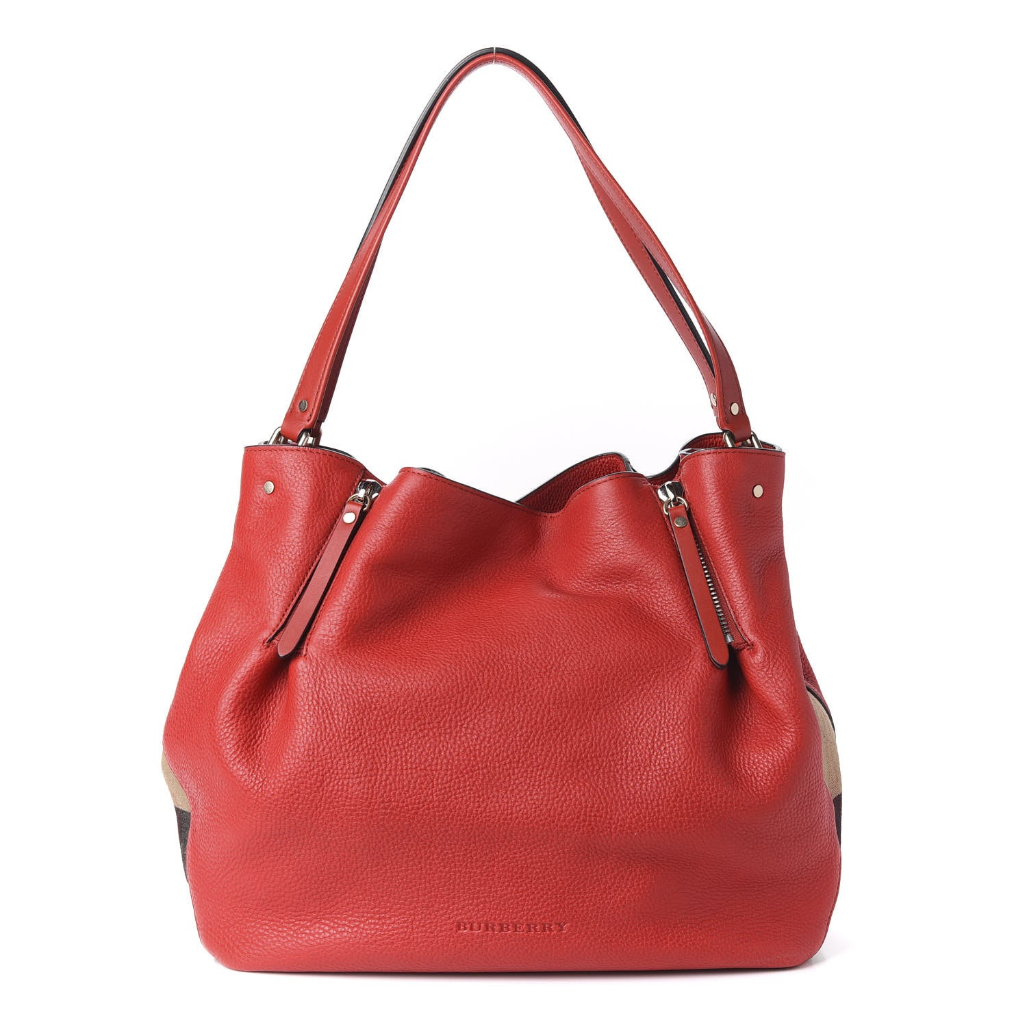 Burberry Brit Calfskin House Check Medium Maidstone Red 1 of 8