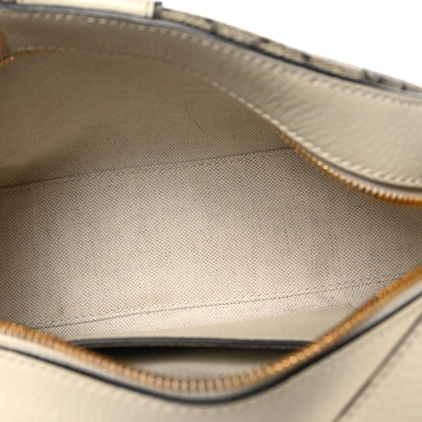 GG Supreme Monogram Textured Calfskin Web Small Ophidia Camera Bag Beige Ebony Mystic White