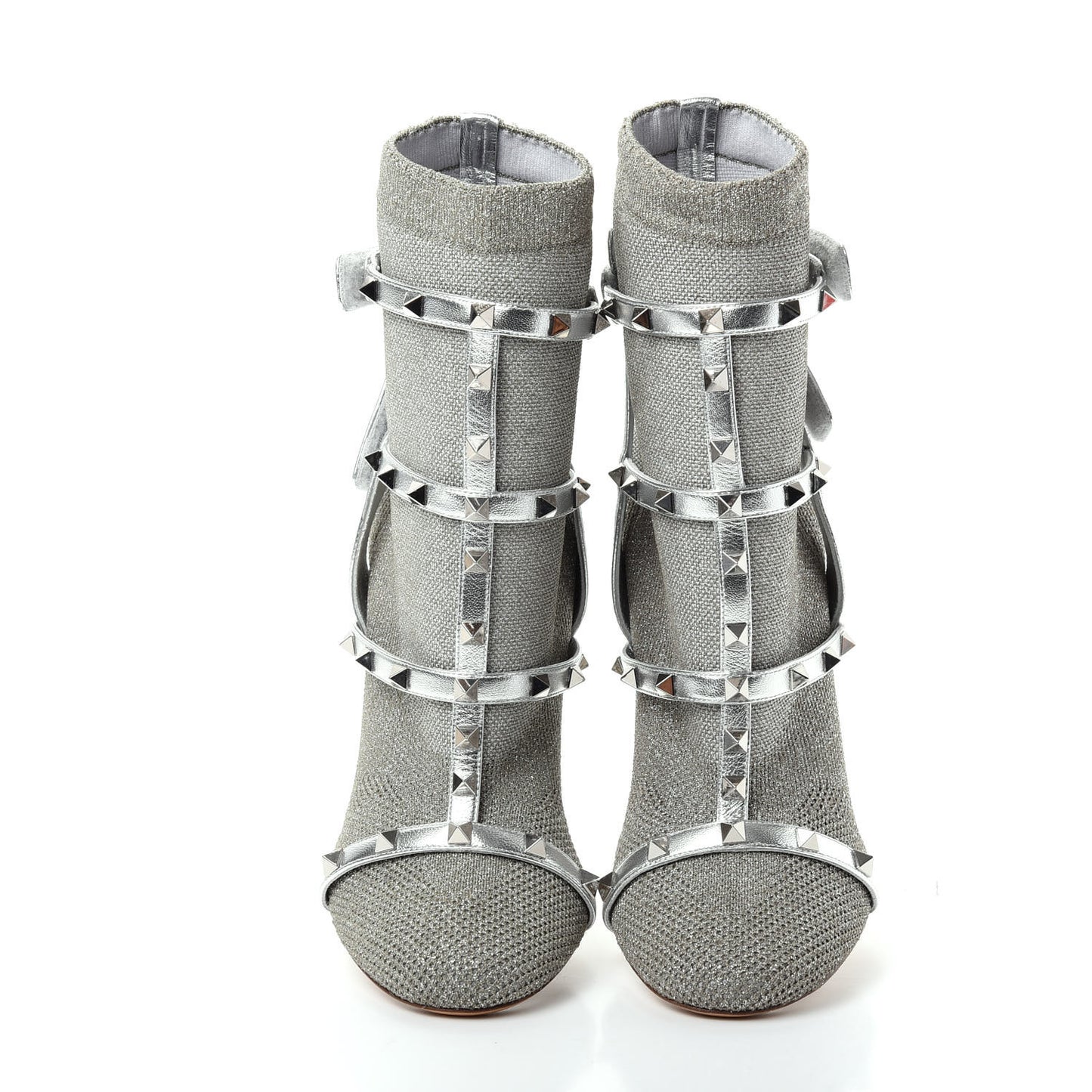 Metallic Nappa Knit Rockstud Bodytech Sock Booties 40 Silver