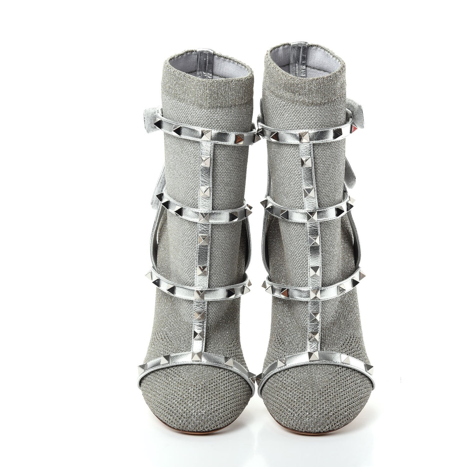 Valentino Garavani Metallic Nappa Knit Rockstud Bodytech Sock Booties 40 Silver 5 of 9