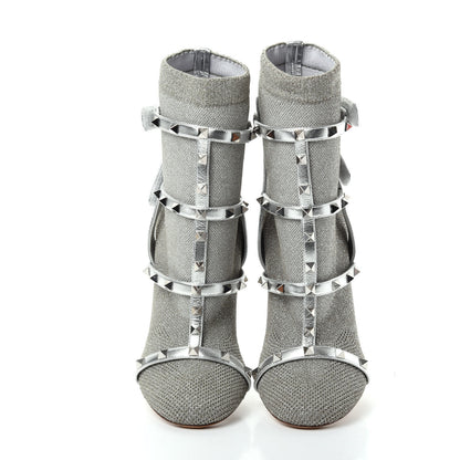 Valentino Garavani Metallic Nappa Knit Rockstud Bodytech Sock Booties 40 Silver 5 of 9