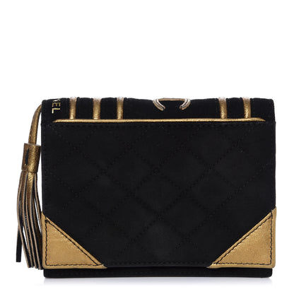 Chanel Suede Quilted Bible Book CC Clutch Black 1 of 9