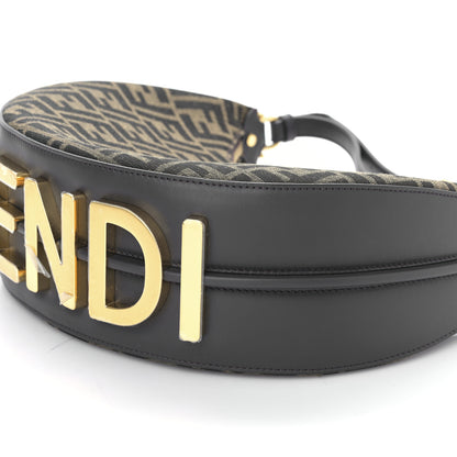 Fendi Fabric Jacquard Vitello Grace FF 1974 Small Fendigraphy Hobo Bag Tobacco Moro Ebano 9 of 9