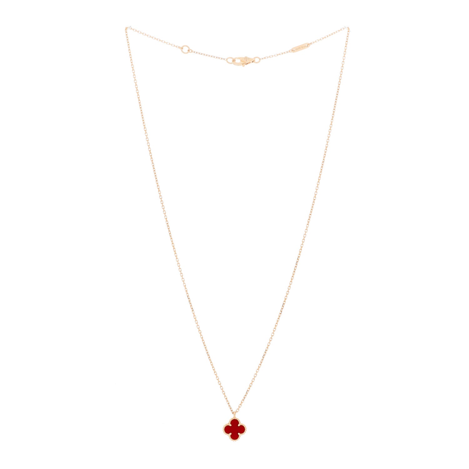 Van Cleef & Arpels 18K Rose Gold Carnelian Sweet Alhambra Pendant Necklace 2 of 5