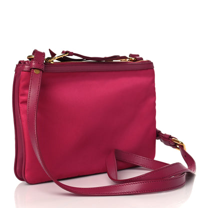 Prada Tessuto Nylon Soft Calf Double Zip Crossbody Bag Ibisco 3 of 11