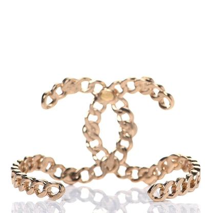 Chanel Metal Pearl Crystal Chain CC Cuff Bracelet Gold 3 of 6