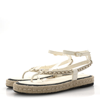 Chanel Lambskin Chain CC Thong Espadrille Sandals 41 White 4 of 10