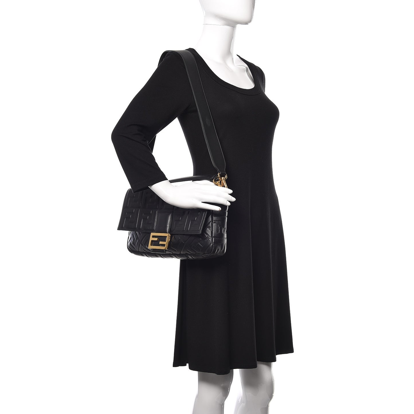Nappa FF 1974 Embossed Large Baguette Black