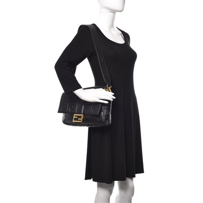 Fendi Nappa FF 1974 Embossed Large Baguette Black 2 of 10
