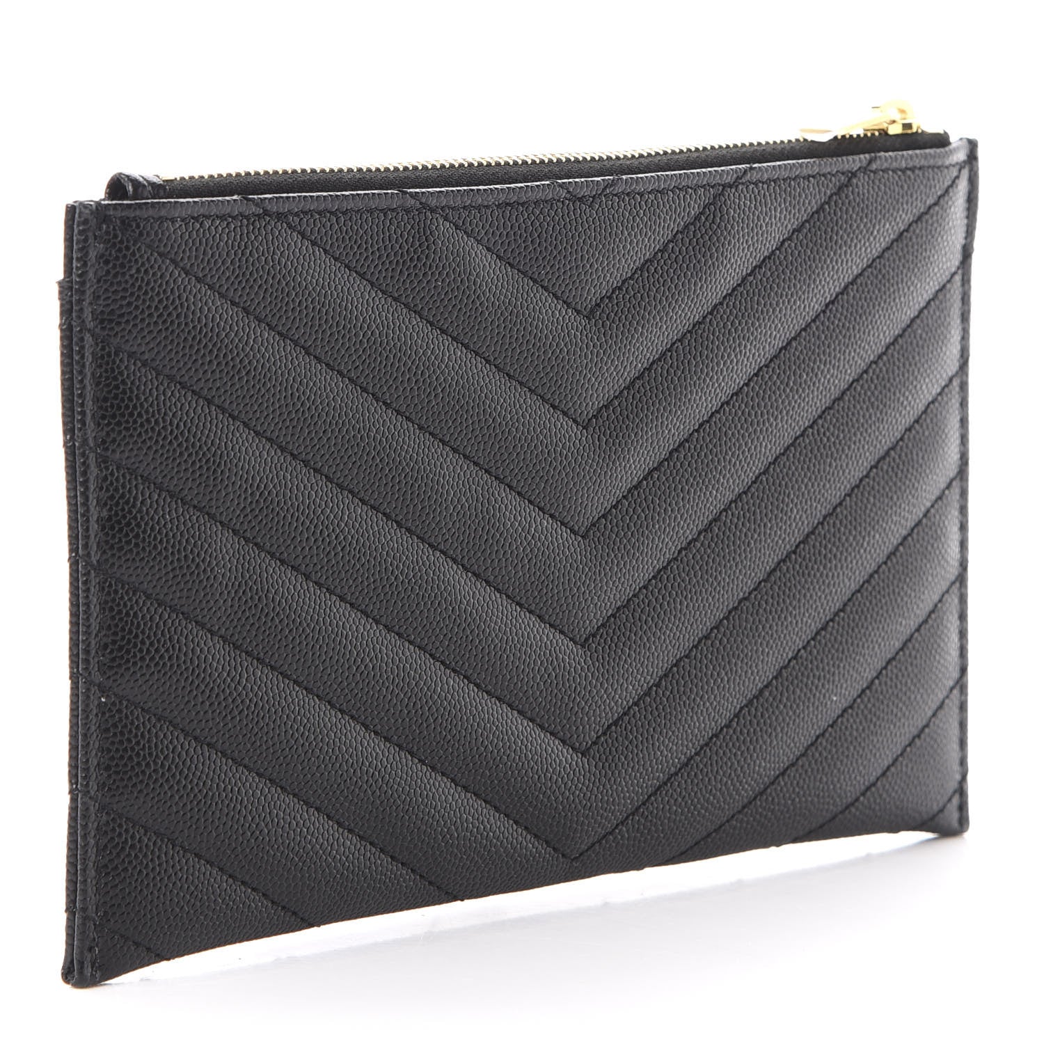 Saint Laurent Grain De Poudre Chevron Monogram Bill Pouch Black 3 of 8