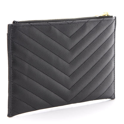 Saint Laurent Grain De Poudre Chevron Monogram Bill Pouch Black 3 of 8