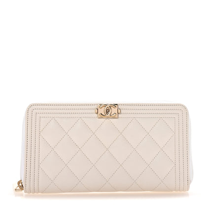 Chanel Caviar Quilted Boy Long Zip Around Wallet White 1 of 9