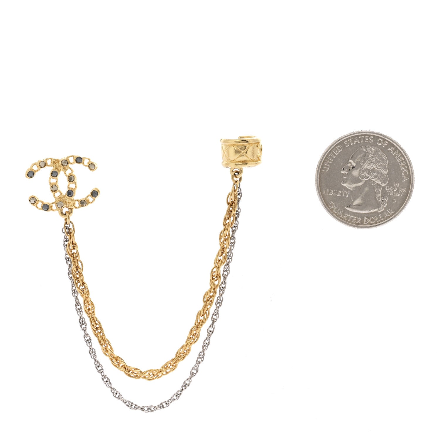 Chanel Crystal CC Chain Cuff Single Earring Gold Silver 2 of 5