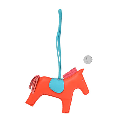 Hermes Milo Lambskin Grigri Rodeo Horse Bag Charm GM Rose Azalee Orange Poppy Bleu Azteque 2 of 3