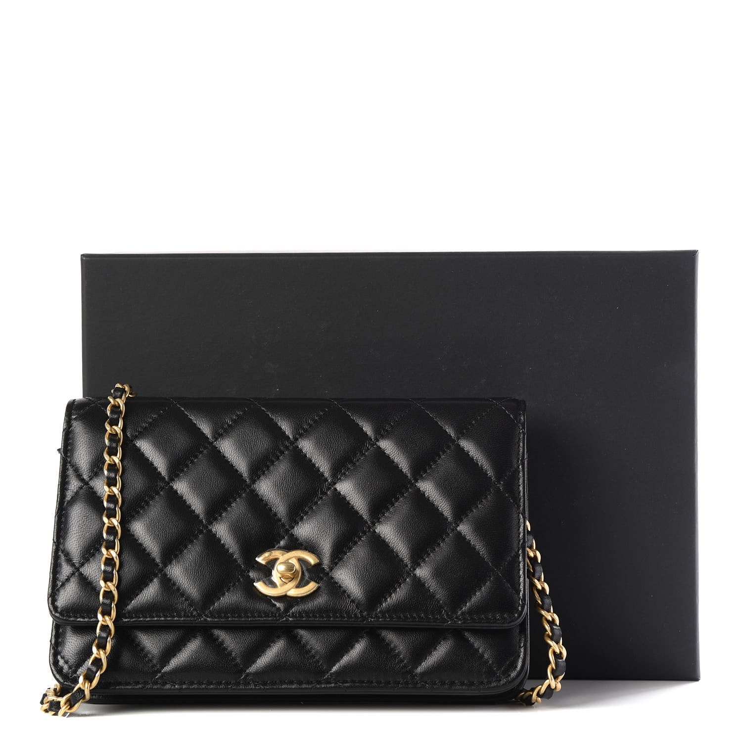 Chanel Lambskin Quilted CC Pearl Crush Wallet on Chain WOC Black 13 of 13