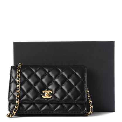 Chanel Lambskin Quilted CC Pearl Crush Wallet on Chain WOC Black 13 of 13
