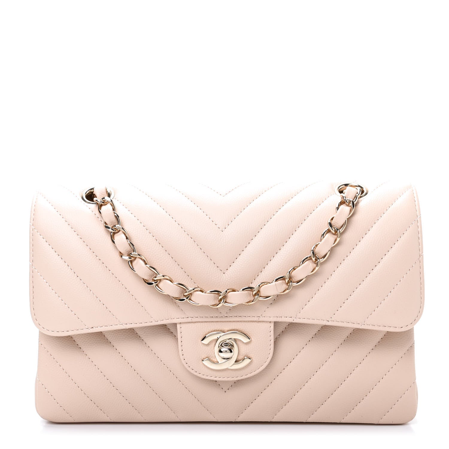 Chanel Caviar Chevron Quilted Small Double Flap Beige 1 of 10