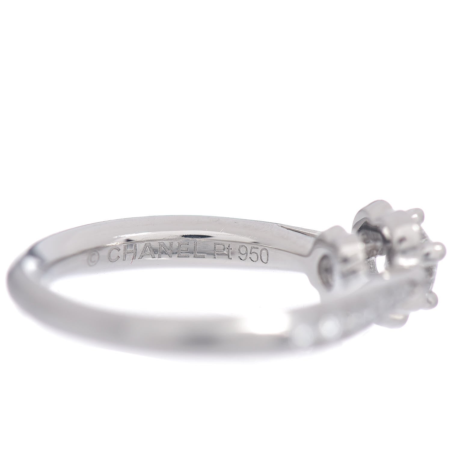 Chanel Platinum Diamond .26ct Camelia Ring 46 3.75 5 of 6