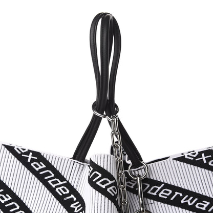 Alexander Wang Knit Jacquard Diagonal Logo Roxy Tote White Black 12 of 12