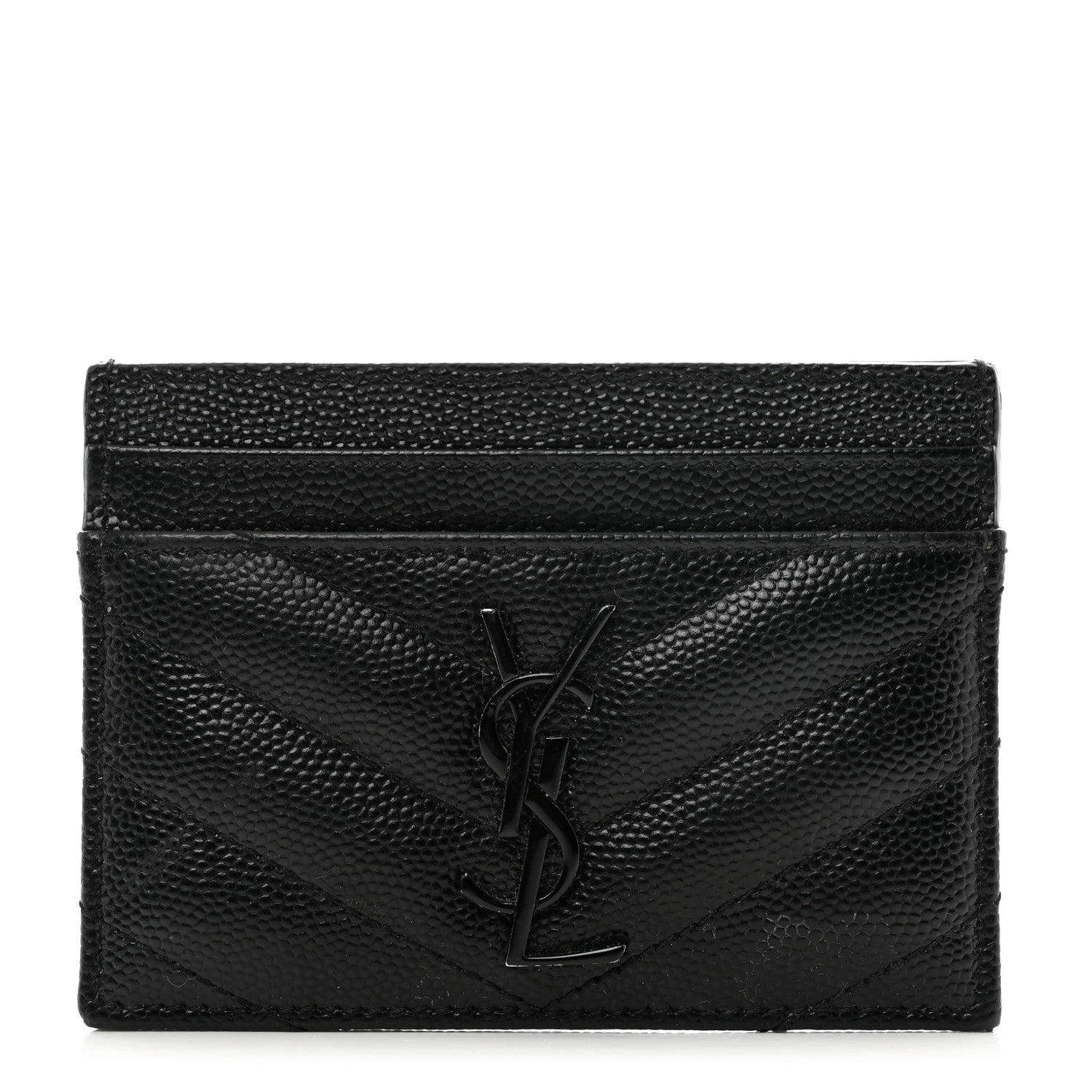 Saint Laurent Grain De Poudre Matelasse Chevron Monochrome Monogram Credit Card Case Black 1 of 8