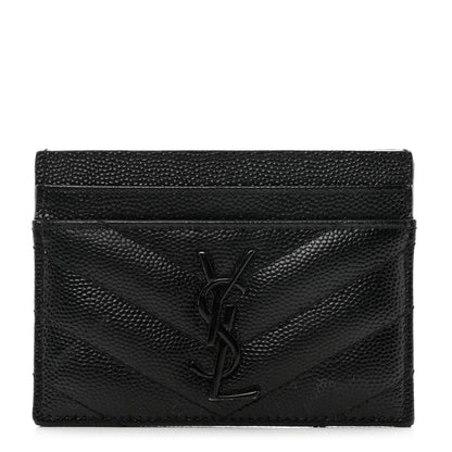 Saint Laurent Grain De Poudre Matelasse Chevron Monochrome Monogram Credit Card Case Black 1 of 8