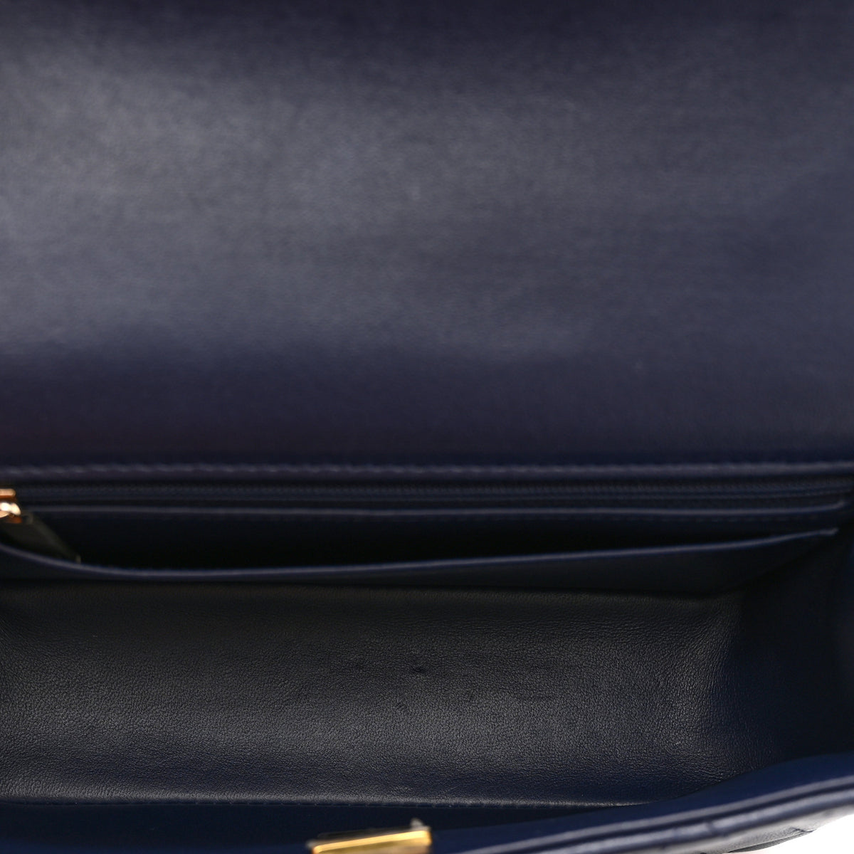 Lambskin Quilted Mini Top Handle Rectangular Flap Navy Blue