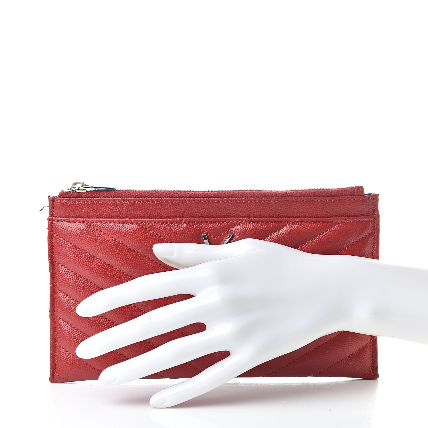 Saint Laurent Grain De Poudre Matelasse Chevron Monogram Bill Pouch Red 2 of 8