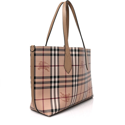 Burberry Grainy Calfskin Haymarket Check Small Reversible Tote Mid Camel 3 of 8