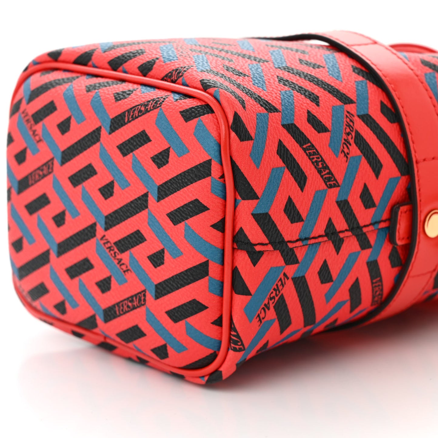 Coated Canvas Calfskin La Greca Signature Mini Bucket Bag Blue Red