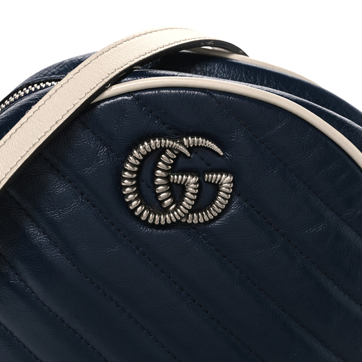 Gucci Azalea Calfskin Matelasse Diagonal Mini Torchon GG Marmont Round Shoulder Bag Blue Agata Mystic White 7 of 10