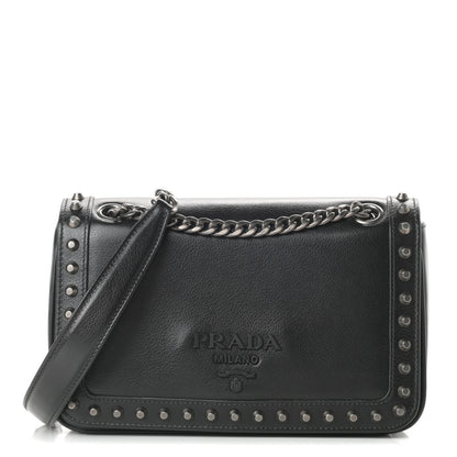 Prada Glace Calfskin Studded Crossbody Black 1 of 11