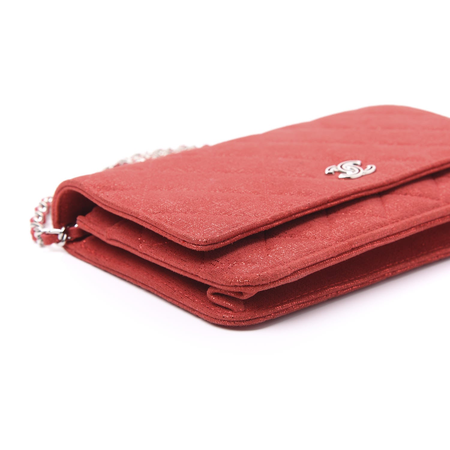 Chanel Metallic Iridescent Calfskin Wallet On Chain WOC Red 5 of 9