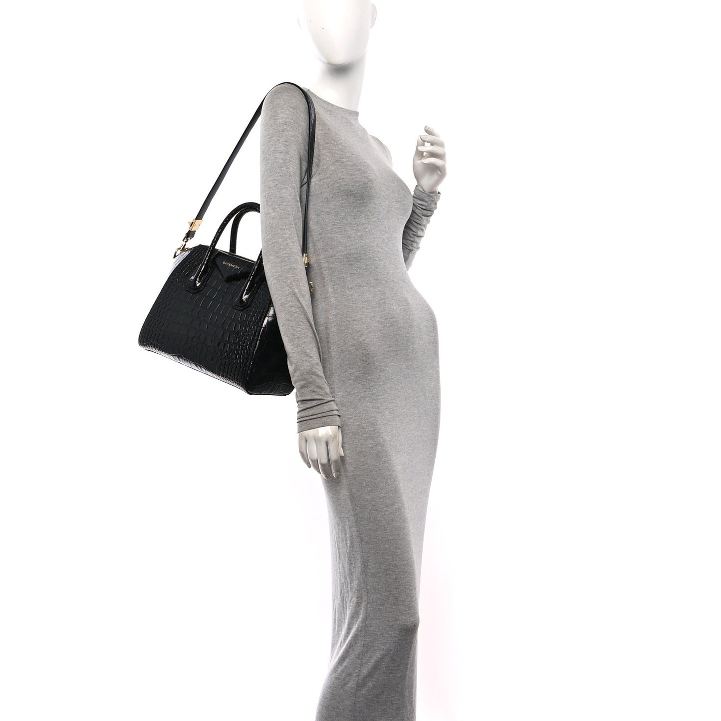 Calfskin Crocodile Embossed Small Antigona Black