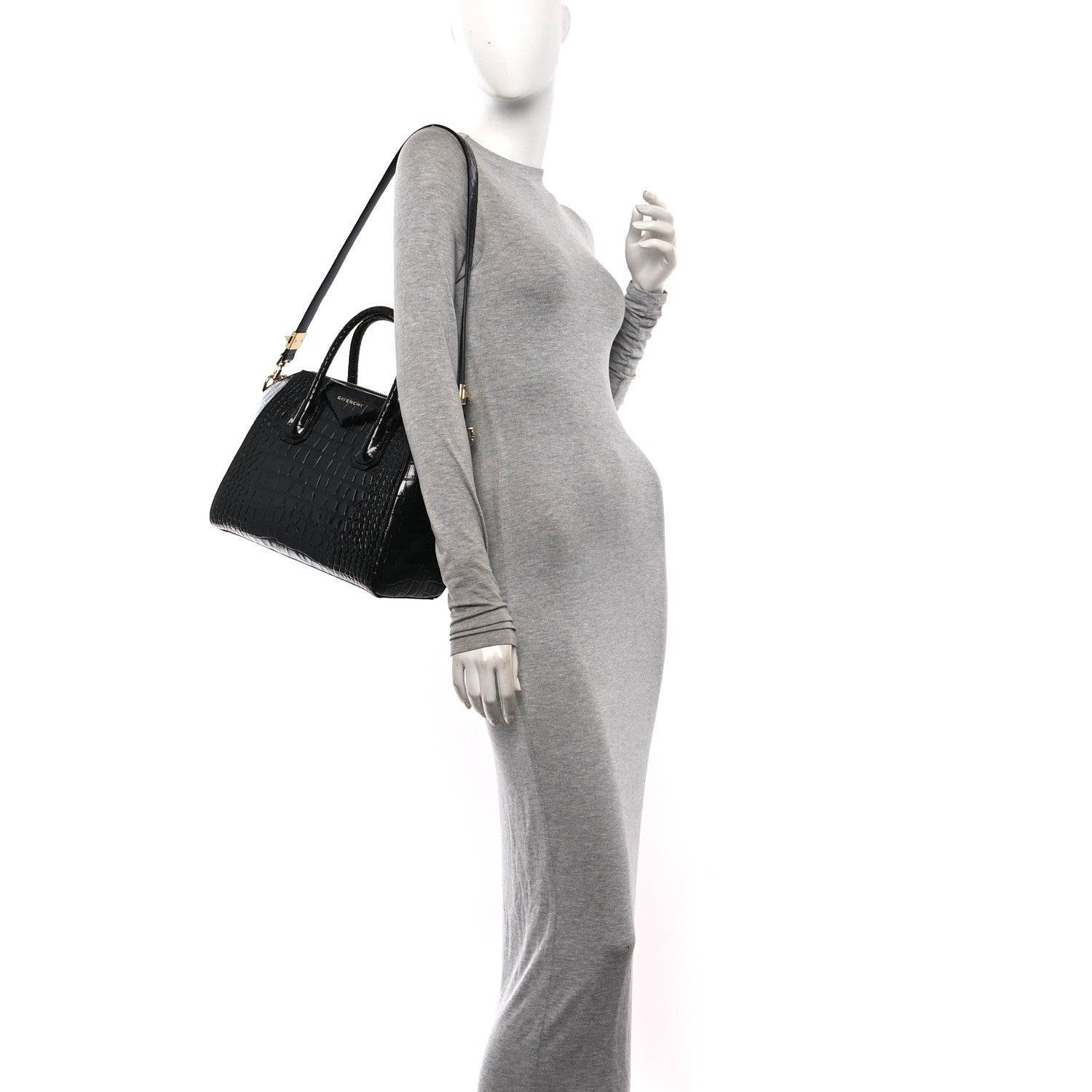 Givenchy Calfskin Crocodile Embossed Small Antigona Black 2 of 10