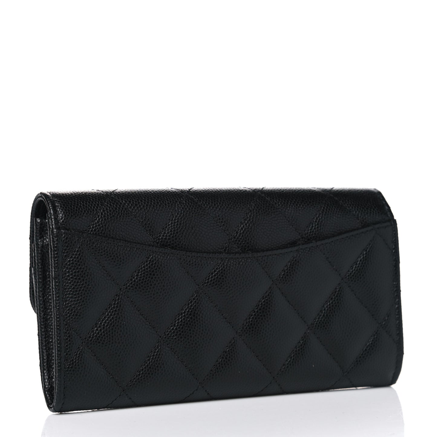 Caviar Quilted Medium Gusset Flap Wallet Black