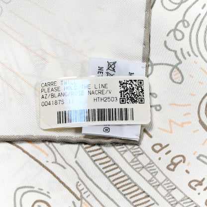 Hermes Silk Please Hold The Line Scarf 90 White Rose Nacre Vert de Gris 2 of 4
