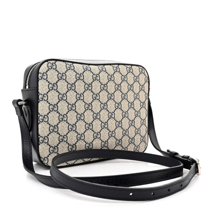 Gucci GG Supreme Monogram Textured Dollar Calfskin Small Horsebit 1955 Shoulder Bag Beige Blue 3 of 12